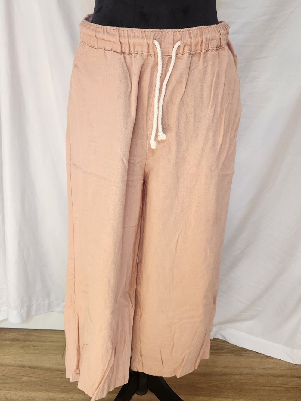 Love tree soft pink linen blend pants, tie waist, L